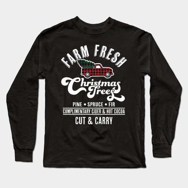 Farm Fresh Christmas Trees - Red Truck Buffalo Plaid Xmas Long Sleeve T-Shirt by OrangeMonkeyArt